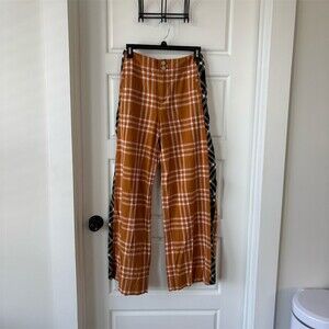 Maeve Anthropologie Pants Womens 0 Brown Plaid Wide-Leg High Rise Stripe